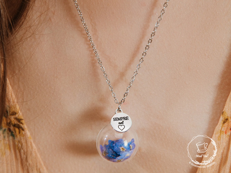 Collana sei sempre nel cuore con fiori “Non ti scordar di me”