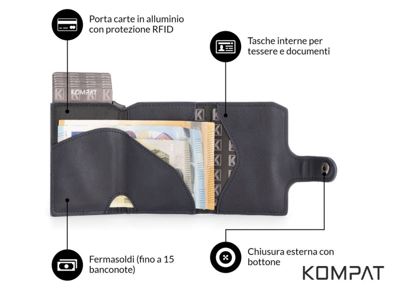 Interno Portafoglio Kompat X CLIP anti RFID Carbon Nero