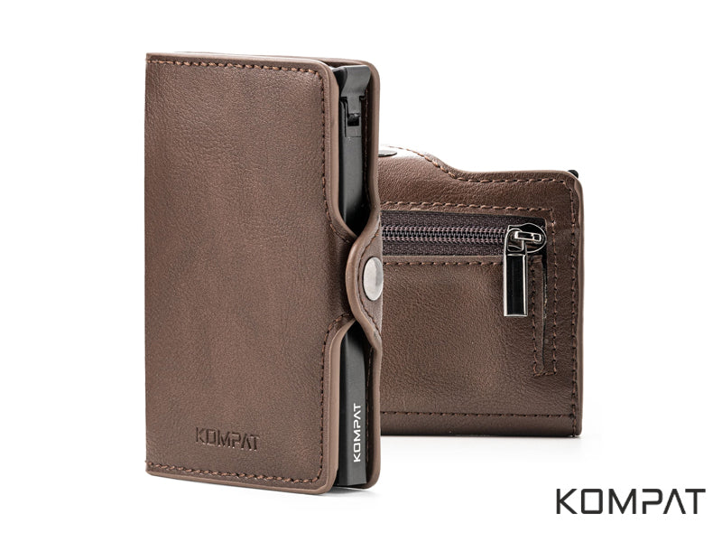 Portafoglio Kompat S CLIP anti RFID Marrone Caffè con porta spiccioli