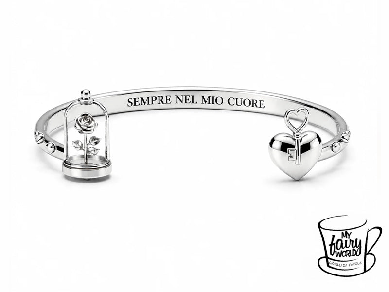 Questo bracciale racconta proprio quel tipo di magia: quella delle cose preziose che scegliamo di custodire nel nostro cuore.

La rosa sotto la campana sembra proteggere un’emozione rara, qualcosa di delicato ma fortissimo come un amore vero.