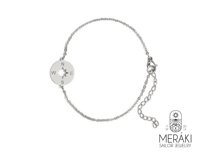 Bracciale Big Compass Silver rosa dei venti in acciaio
