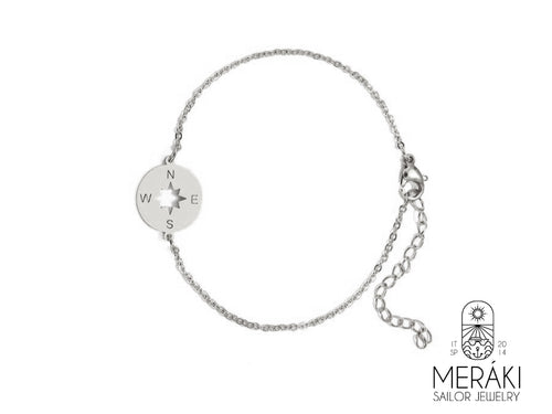 Bracciale Big Compass Silver rosa dei venti in acciaio