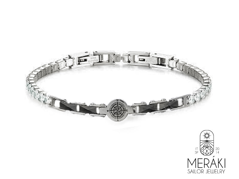 Bracciale Ceramic tennis Rdv con rosa dei venti in acciaio