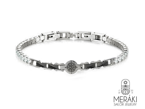Bracciale Ceramic tennis Rdv con rosa dei venti in acciaio
