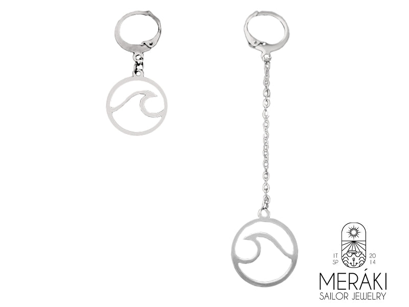 Wave asymmetrical earrings in steel with wave 