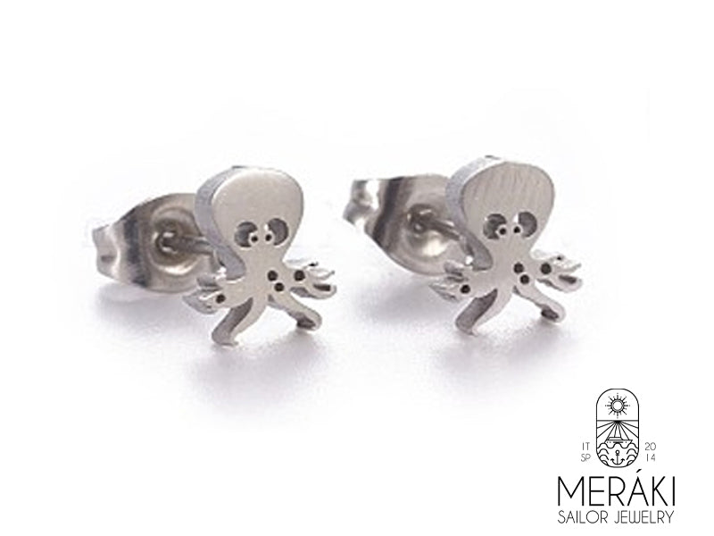 Orecchini Octopus a perno polpetto in acciaio