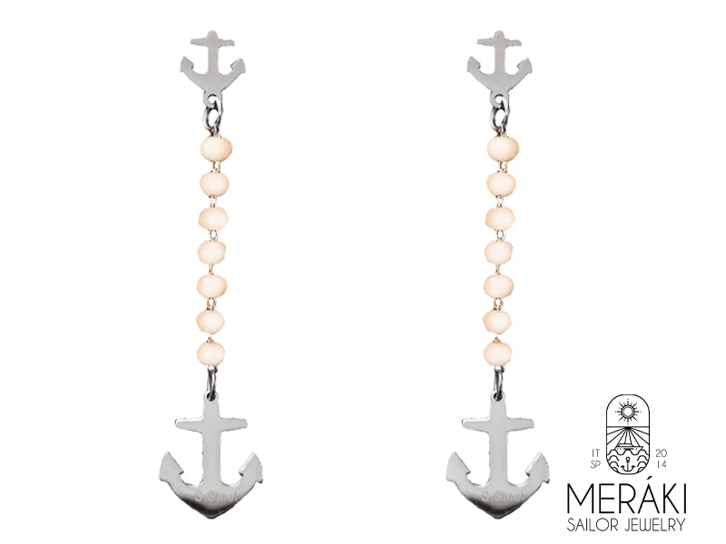 Orecchini Davey White con ancore in acciaio