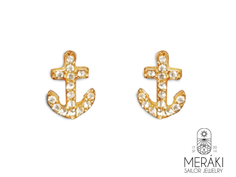 Orecchini Darkwate ancora dorata con zirconi in acciaio