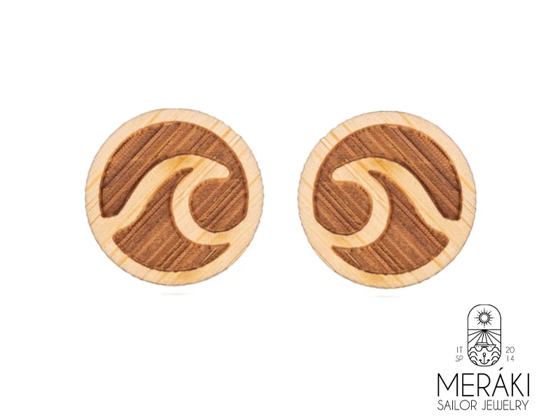 Orecchini Wave a perno con onda in legno