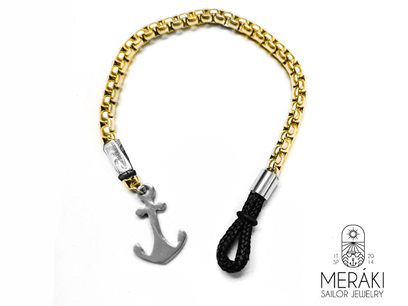 Bracciale Meraki Edward maglia snake in acciaio e chiusura con ancora