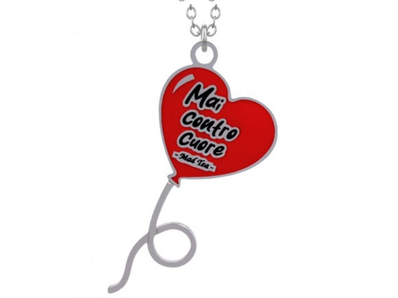Collana palloncino a forma di cuore rosso e scritta Mai contro cuore in acciaio