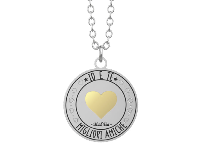 Collana con ciondolo a forma di moneta con inciso all'interno un cuore dorato: la MONETA DELL'AMICIZIA!