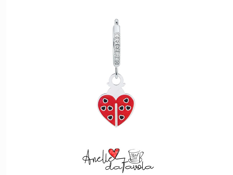 Orecchini anelle “Coccinella e quadrifoglio della fortuna”