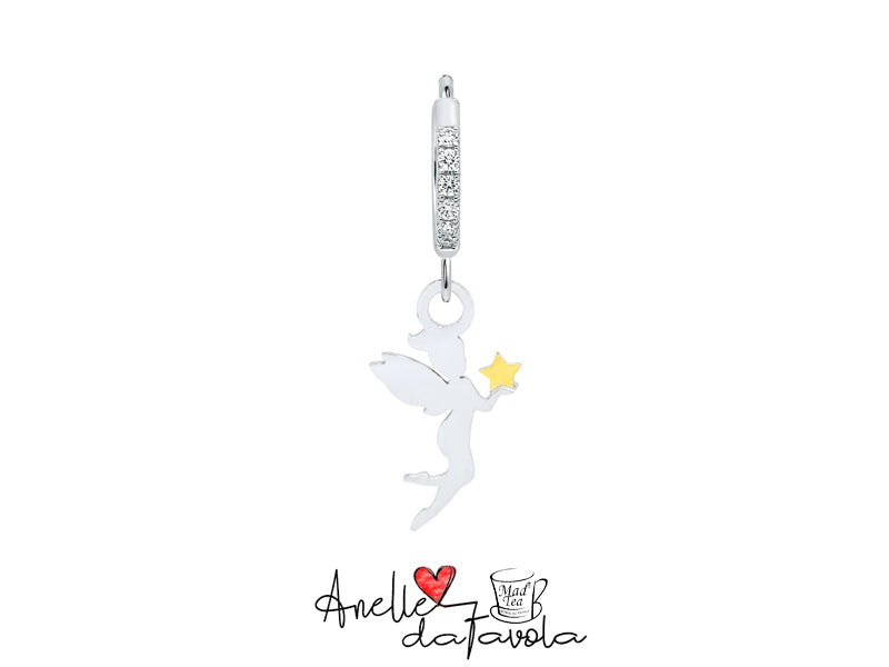 Orecchino ad anello con cristalli e la piccola fatina di Peter Pan, Trilli che tiene una piccola stella dorata tra le mani