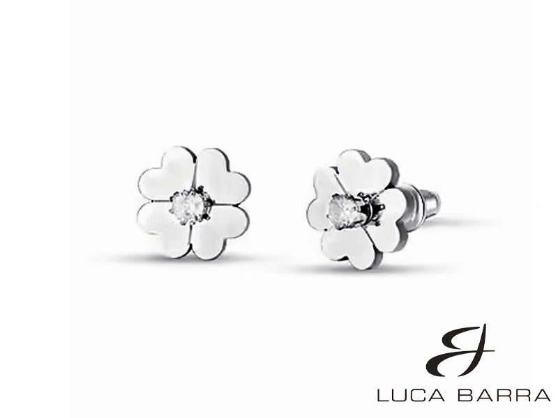 Orecchini Donna in acciaio con quadrifogli con zirconi bianchi.