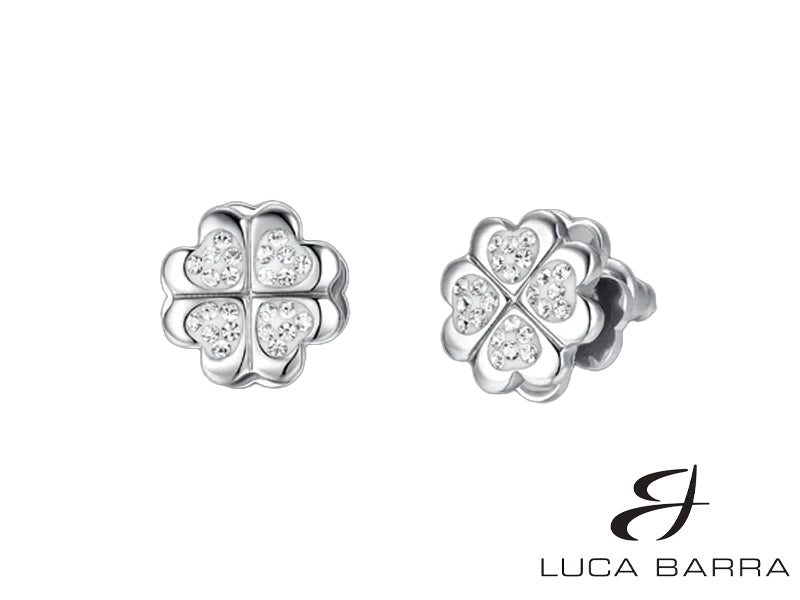 Orecchini Donna in acciaio con quadrifoglio girevole e cristalli bianchi