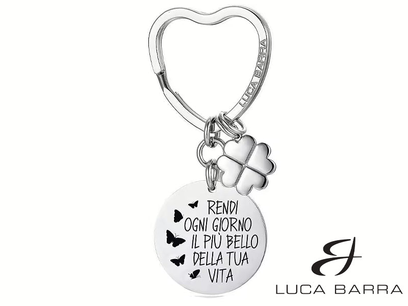 Portachiavi Donna in acciaio Rendi Ogni Giorno Il Più Bello Della Tua Vita con quadrifoglio.