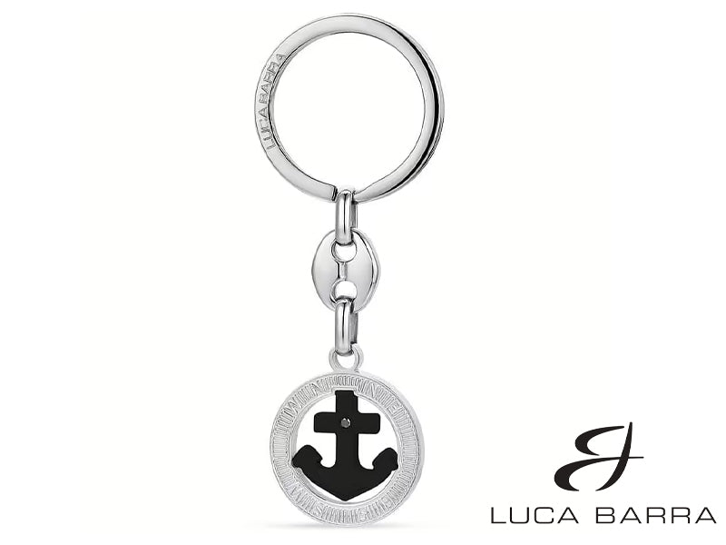 Portachiavi Uomo in acciaio ancora IP nero con cristallo bianco.