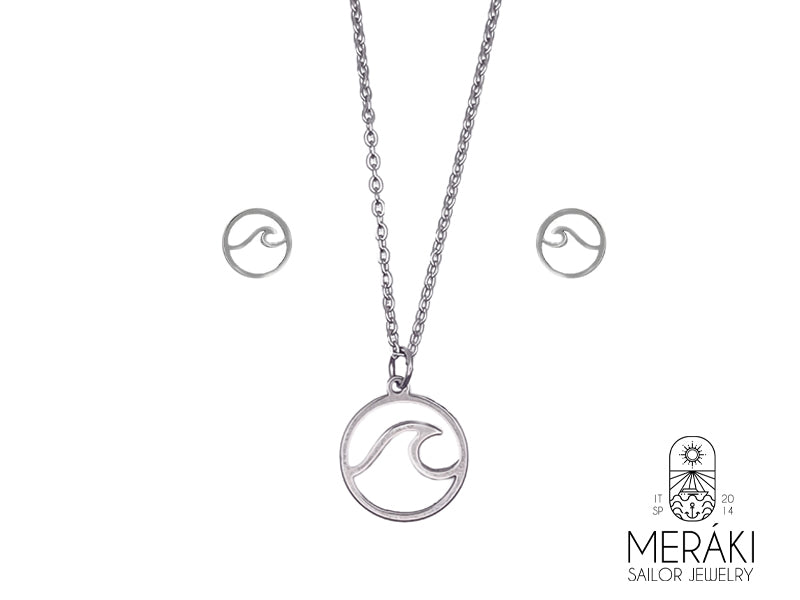 Parure Wave collana e orecchini con onda in acciaio