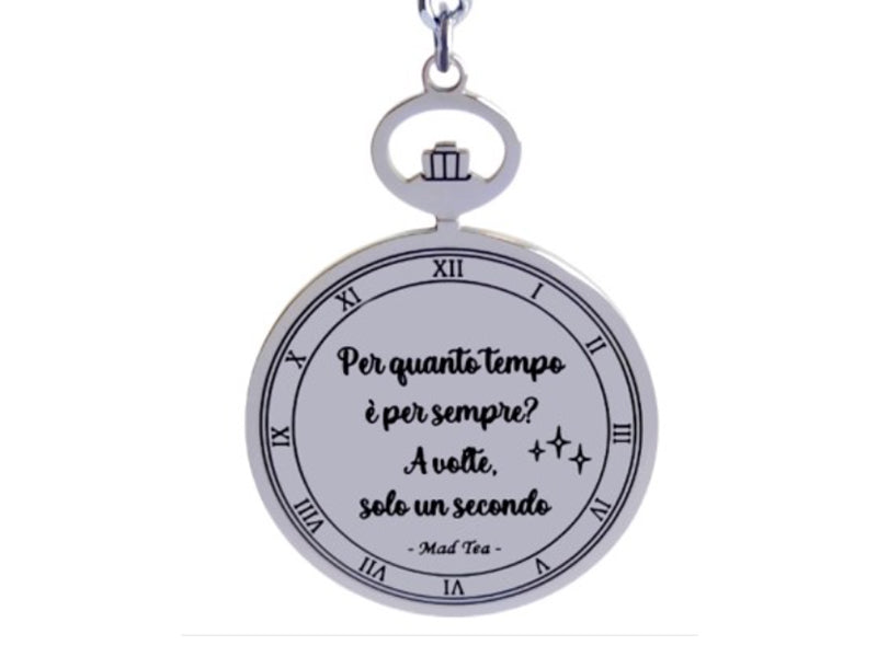 Portachiavi a forma di orologio in acciaio con scritta Per quanto tempo è per sempre