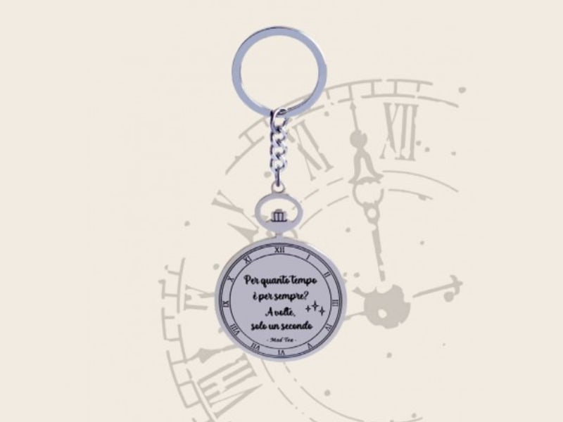 Portachiavi Mad Tea collezione Portachiavi da Favola in acciaio inox Alice in Wonderland con scritta Per quanto tempo è per sempre