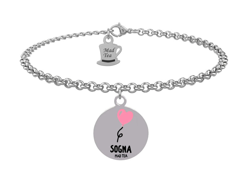Bracciale con piccolo palloncino a forma di cuore simbolo di gioia, libertà e speranza associate al realizzare i propri sogni.