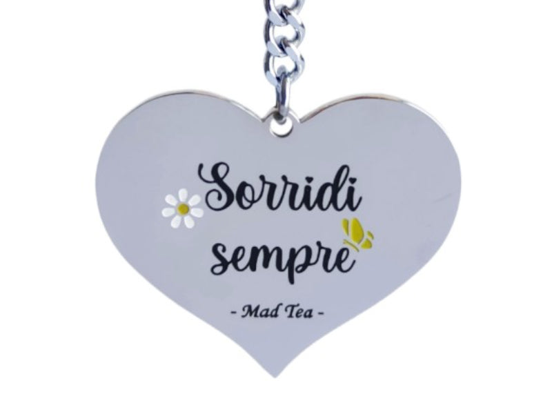 Portachiavi in acciaio a forma di Cuore con scrittaSorridi sempre