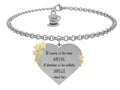 Bracciale con ciondolo a forma di cuore con tante stelline dorate in rilievo.