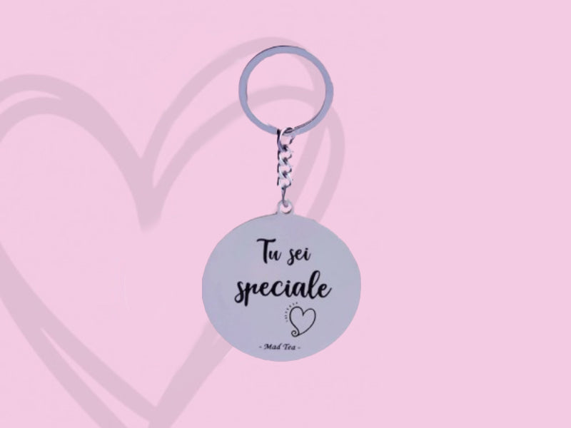 Portachiavi Mad Tea collezione Portachiavi da Favola piastrina in acciaio inox con scritta Tu sei speciale con cuore