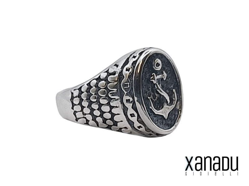 Anello Xanadu Gioielli in acciaio inossidabile con stemma ovale con ancora