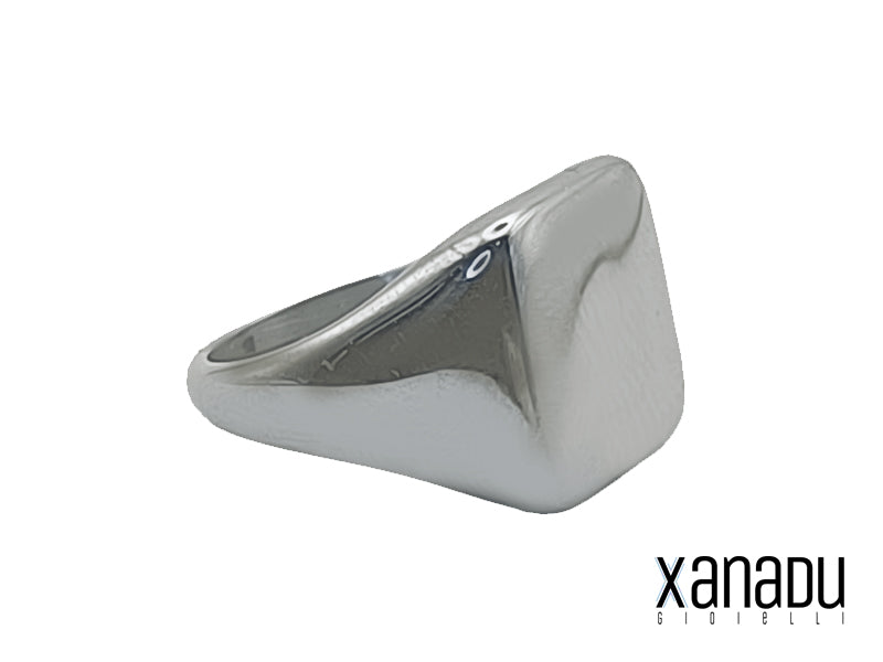 Anello con sigillo di forma quadrata, con la sua semplice parte frontale in acciaio argentato 