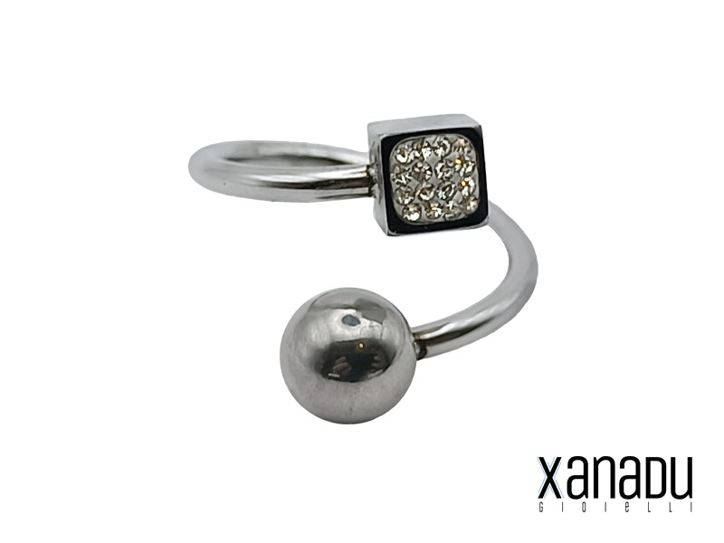 Anello collezione Xanadu Gioielli realizzato in acciaio inossidabile ricreando un piercing con zirconi bianchi