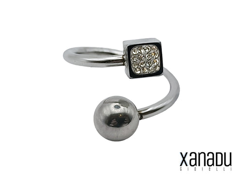 Anello collezione Xanadu Gioielli realizzato in acciaio inossidabile ricreando un piercing con zirconi bianchi