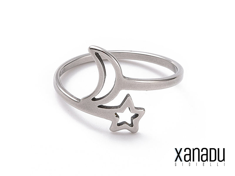 Women's "Celestial Dream" Steel Ring with Star and Moon 