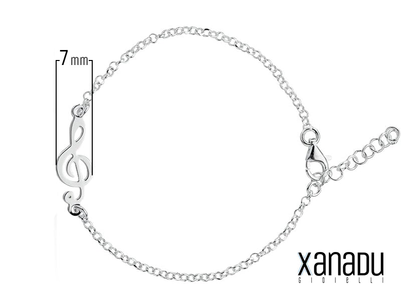 Il braccialetto è composto da una catena a maglia fine, realizzata in acciaio inossidabile 304L. Ogni maglia è finemente lavorata e presenta un piccolo charm a forma di chiave di sol. La chiusura è a moschettone con una catenella di allungamento per una maggiore comodità. Il braccialetto è ipoallergenico, resistente e facile da pulire. È un accessorio versatile, ideale per essere indossato tutti i giorni o per occasioni speciali.