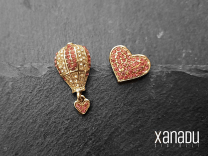 Hot Air Balloon Heart Crystal Stud Earrings 