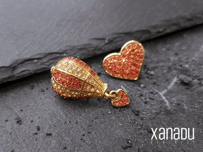 Hot Air Balloon Heart Crystal Stud Earrings 