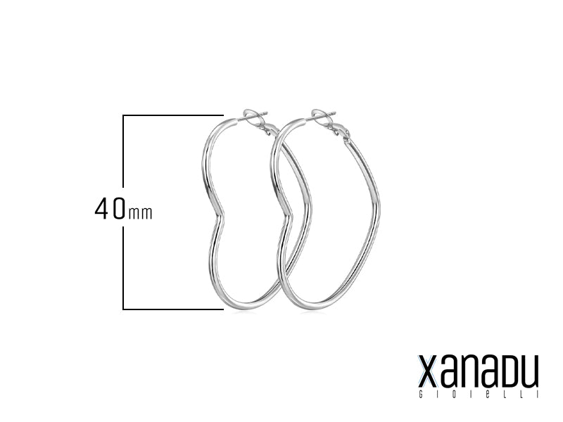 Orecchini a cerchio in acciaio a forma di cuore laterale argentato 40 mm