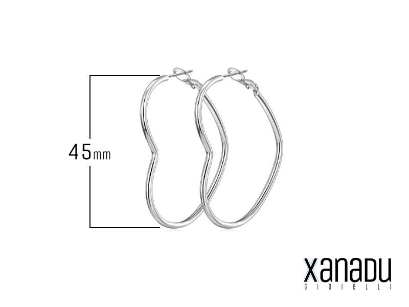 Orecchini a cerchio in acciaio a forma di cuore laterale argentato 45 mm