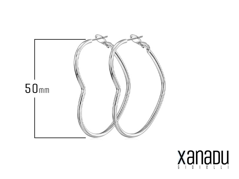 Orecchini a cerchio in acciaio a forma di cuore laterale argentato 50 mm