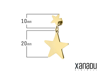 Orecchini pendenti in acciaio a con doppia stella e finitura dorata