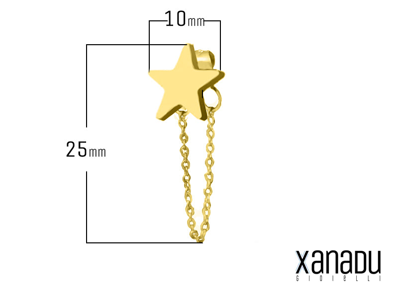 Orecchini stelle con catenella in acciaio con finitura dorata