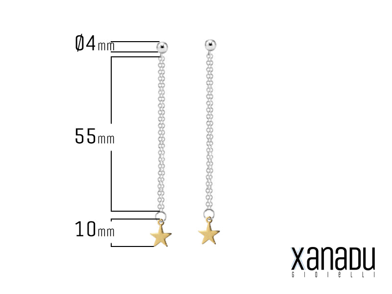 Orecchini stelle con catenella in acciaio bicolor