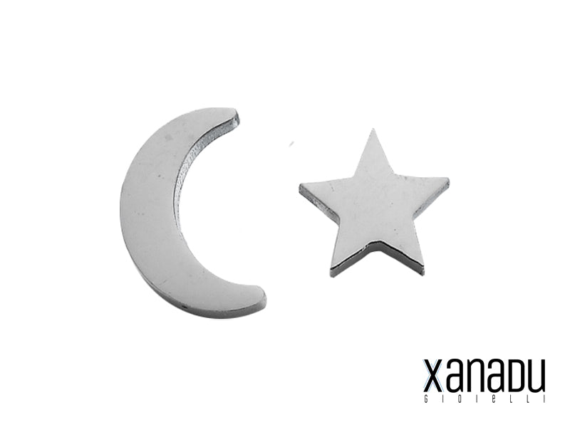 Orecchini a bottone luna e stella in acciaio - 8 mm