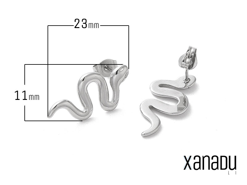 Un paio di orecchini che uniscono la bellezza sinuosa dei serpenti all'eleganza intramontabile dell'acciaio chirurgico. Un gioiello che sussurra segreti e fascino.