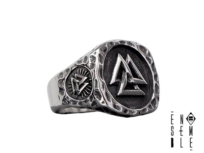 Anello Viking in acciaio con simbolo Valknut