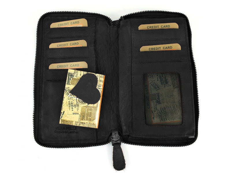 Origami women's wallet in genuine black woven leather with zip 