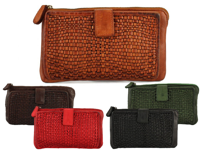 Origami card holder wallet in genuine woven leather 