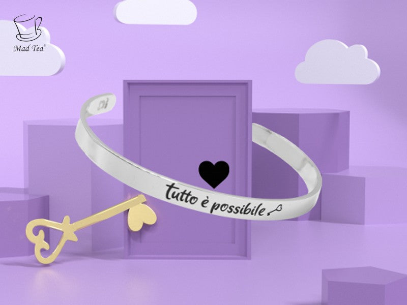 Bracciale rigido bangle Tutto è possibile con chiave di Alice nel paese delle meraviglie