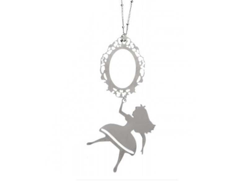 Collana dedicata al 150° anno della nascita di Alice in Wonderlad!  Collana con ciondolo di Alice che cade attraverso lo specchio. Catena a rosario.